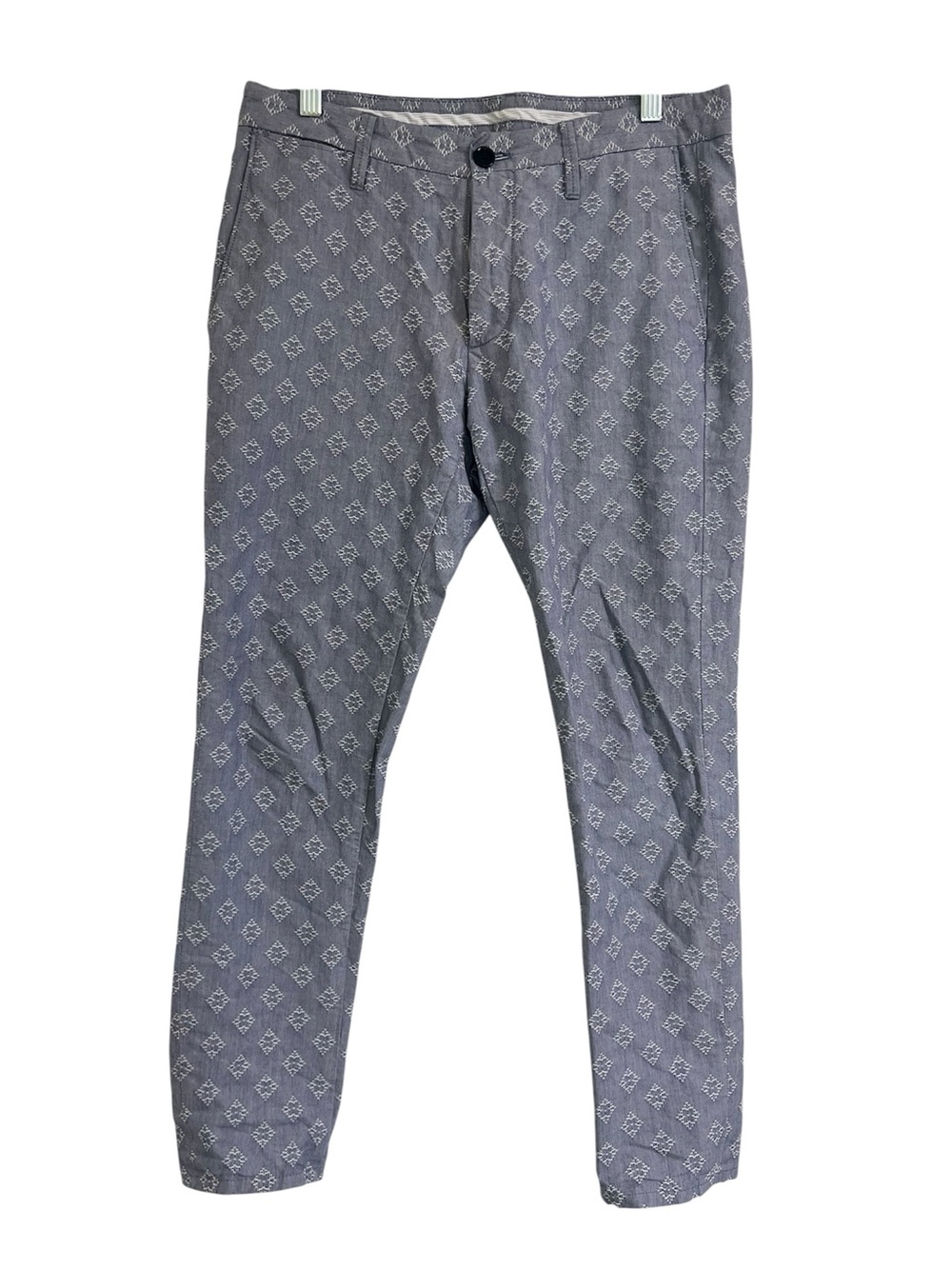 Zara Man Cotton Jacquard Light Blue Grey Patterned Chino Pants 30